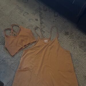 Brown Sleeveless Dress and Crop Top Set